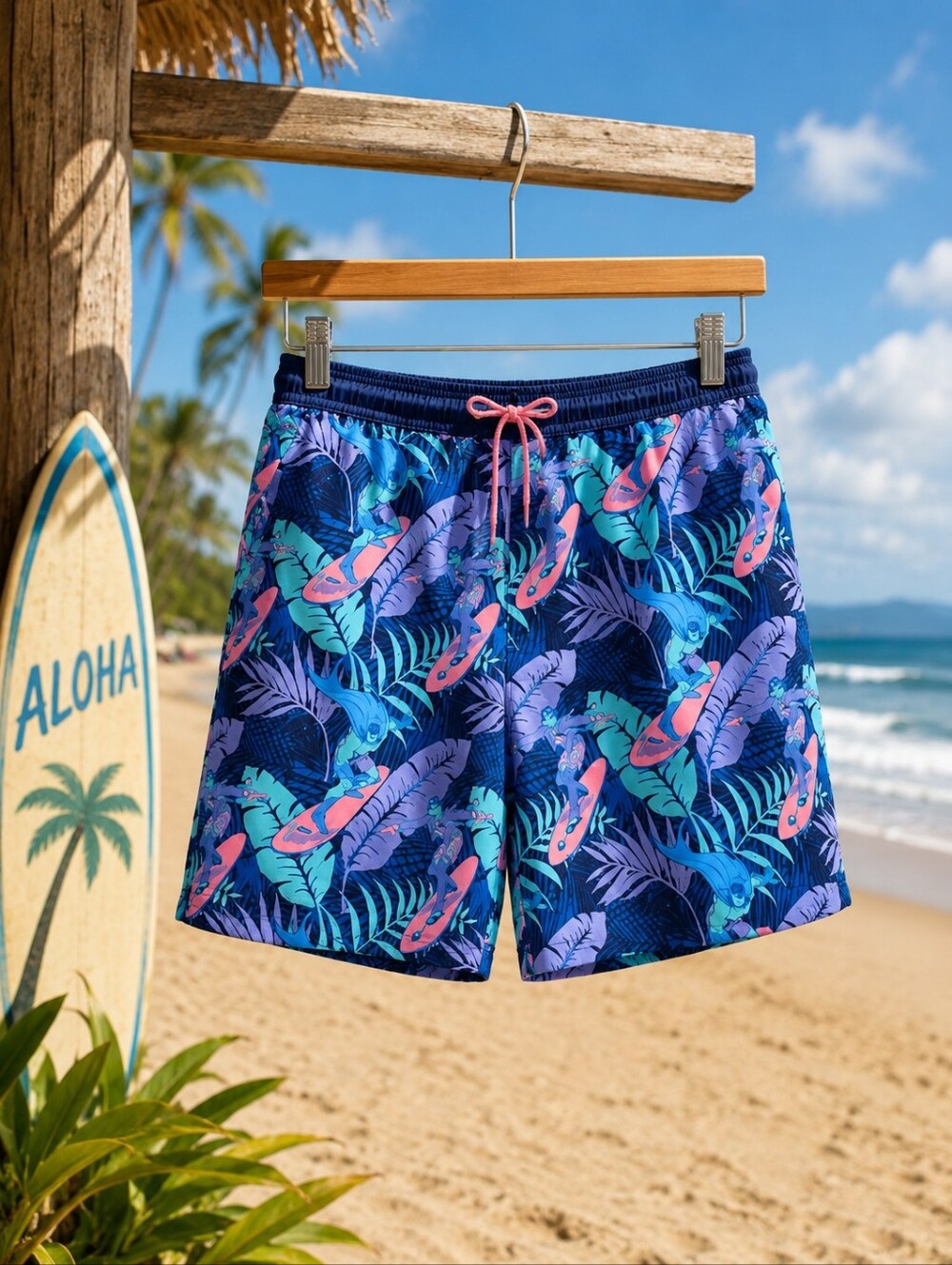 Batman Joker  Swim Trunks XXL Surf Board Shorts DC Comics Blue Pink Beach NWT